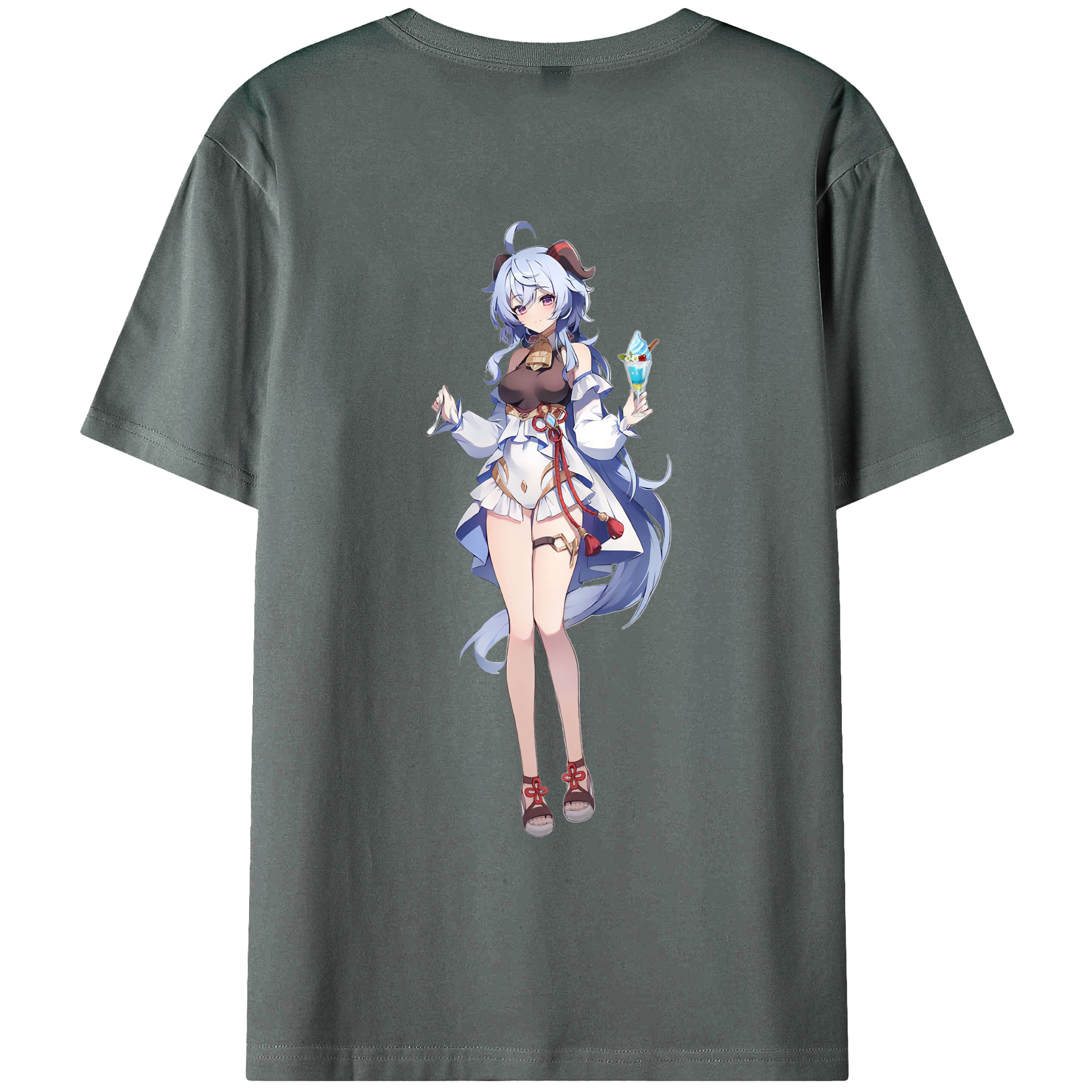 げんし神 甘雨 かんう genshin Ganyu 綿100％ メンズ半袖Tシャツ（バックプリント） 通気性
